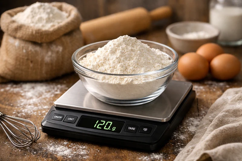 Featured image of a kitchen scale weighing flour (kitchen scales)