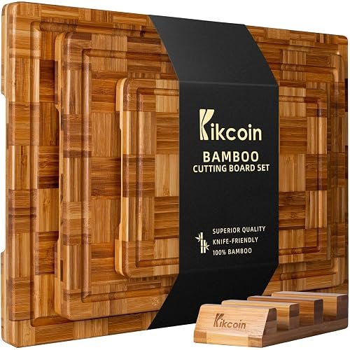 Kikcoin bamboo cutting board with juice groove (cutting boards)