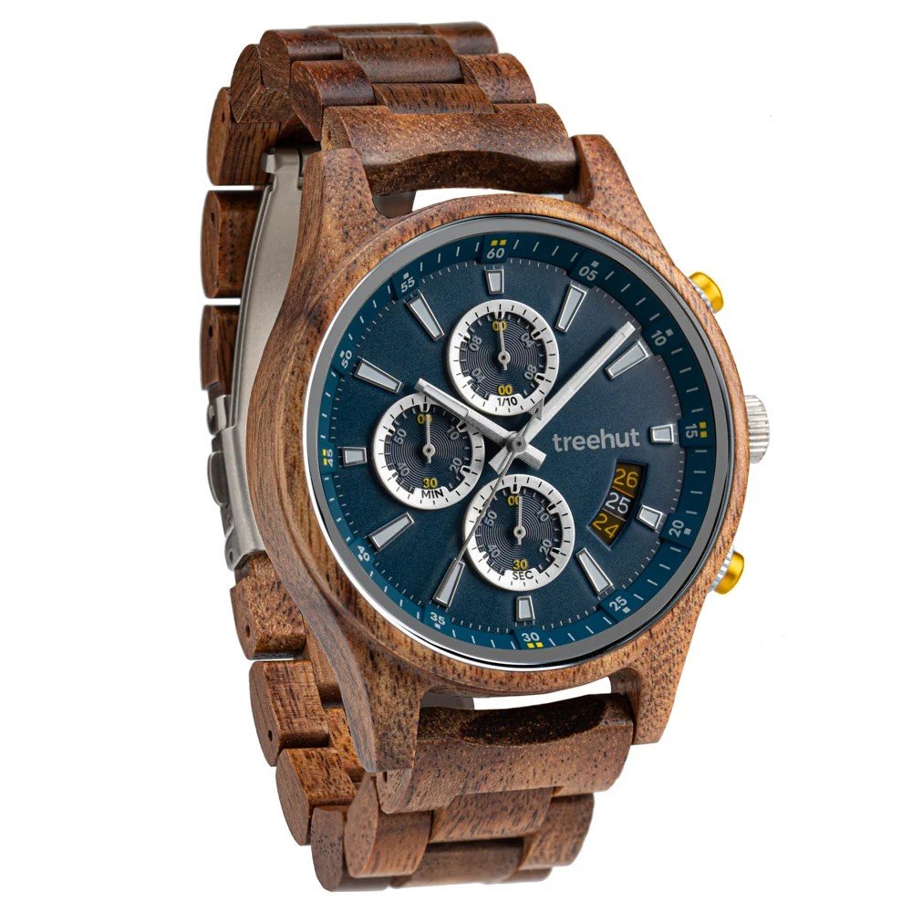 Treehut Dubline Chrono Koa Blue Wooden Chronograph Watch (wooden watches)